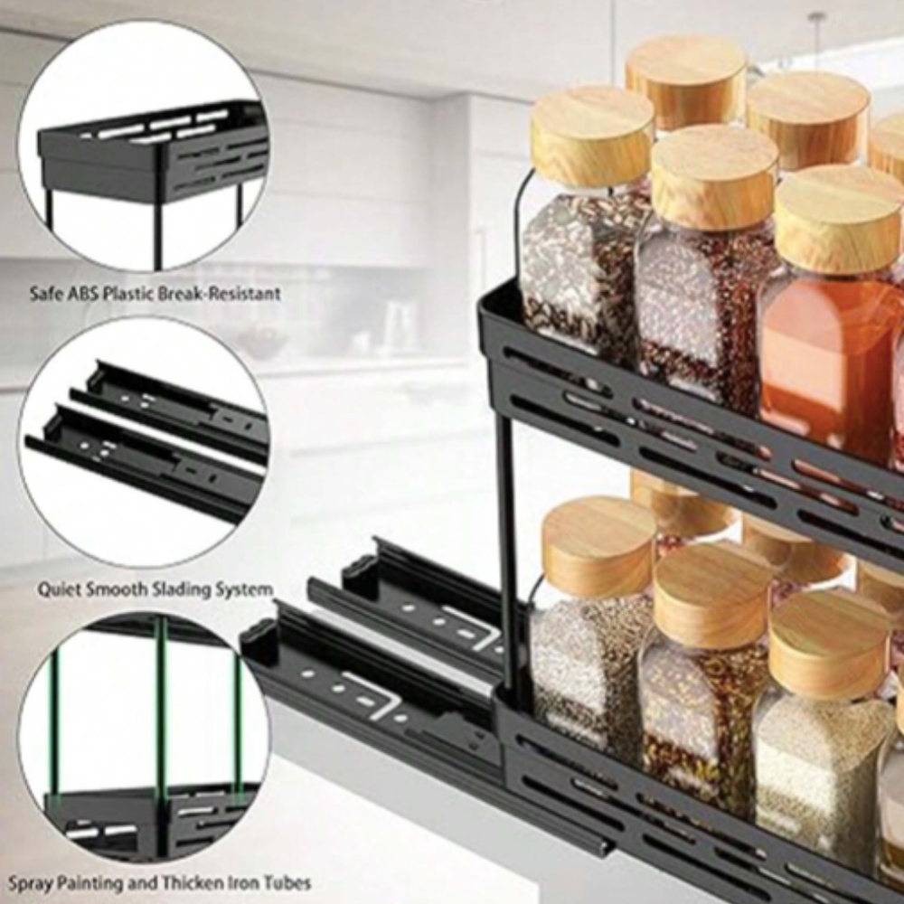 Multifunctional Pull-out Double-layer Plastic Storage Rack Kitchen Cabinet Spice - Picture 6 of 11